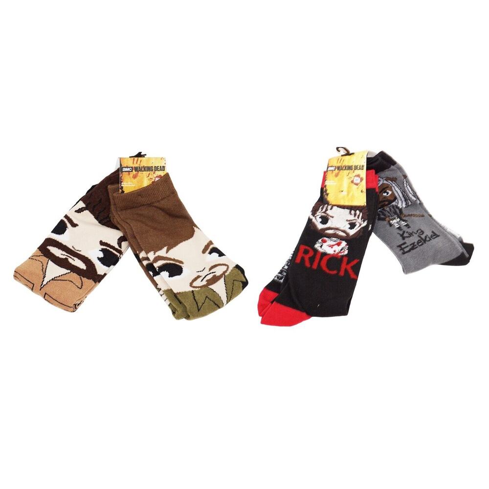 4 Pc Lot Walking Dead Crew Socks 6-12 - Daryl Dixon Rick Grime King Ezekiel 2017